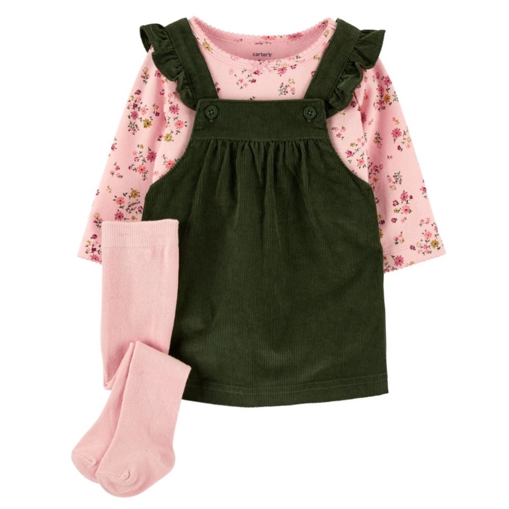 NEW 6 Months Baby Girl Carter's 3-Piece Floral Tee, Jumper & Stocking Set